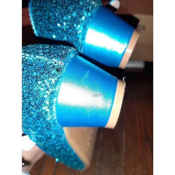 Big Girls Size 4 Vang Guang ViDuo Blue Sparkle Glitter Bow Princess Shoes - Picture 4 of 7